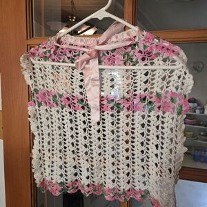 Pink and White Crochet Vintage Apron